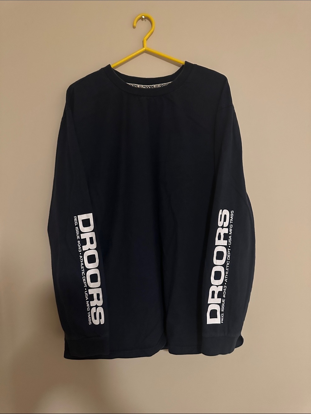 Droors Navy Long Sleeve Tee with Sleeve and Back Logos